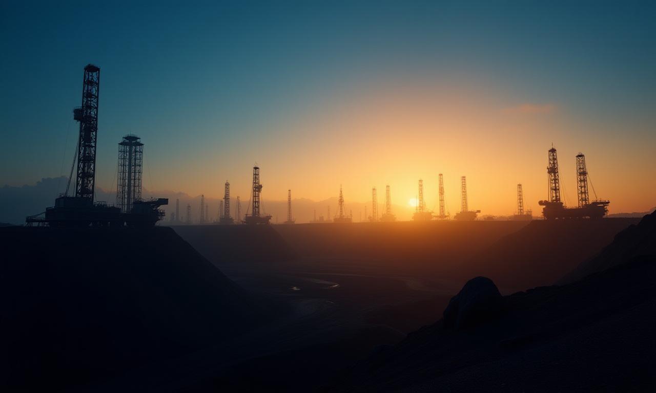 Industrial mining infrastructure against a sunset horizon